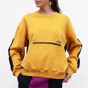 Stussy Womens Yellow Black Crewneck Sweatshirt Pullover Colorblock Size S